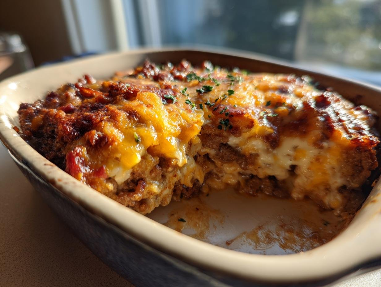 Der beste Bacon-Cheeseburger-Auflauf! Einfach & Lecker: A delicious casserole with bacon, cheese, and ground beef.