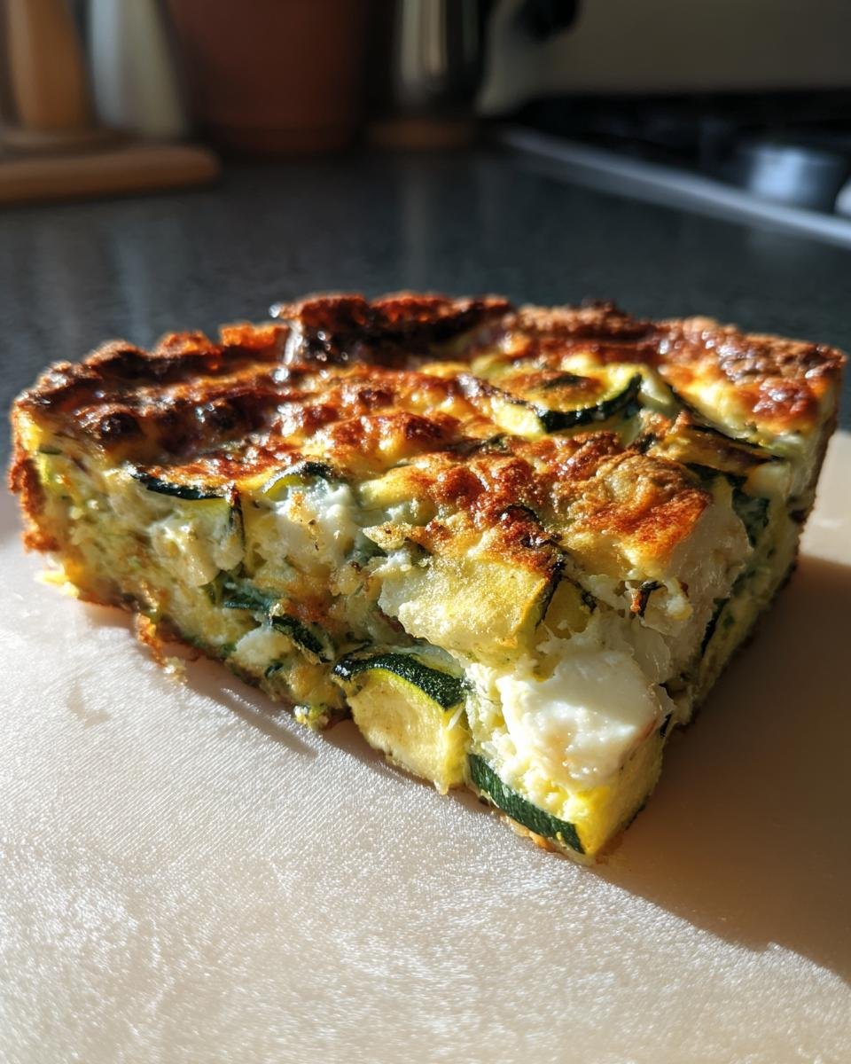 A slice of Blitzschnelle Quiche mit Zucchini & Mozzarella, showcasing zucchini and mozzarella.