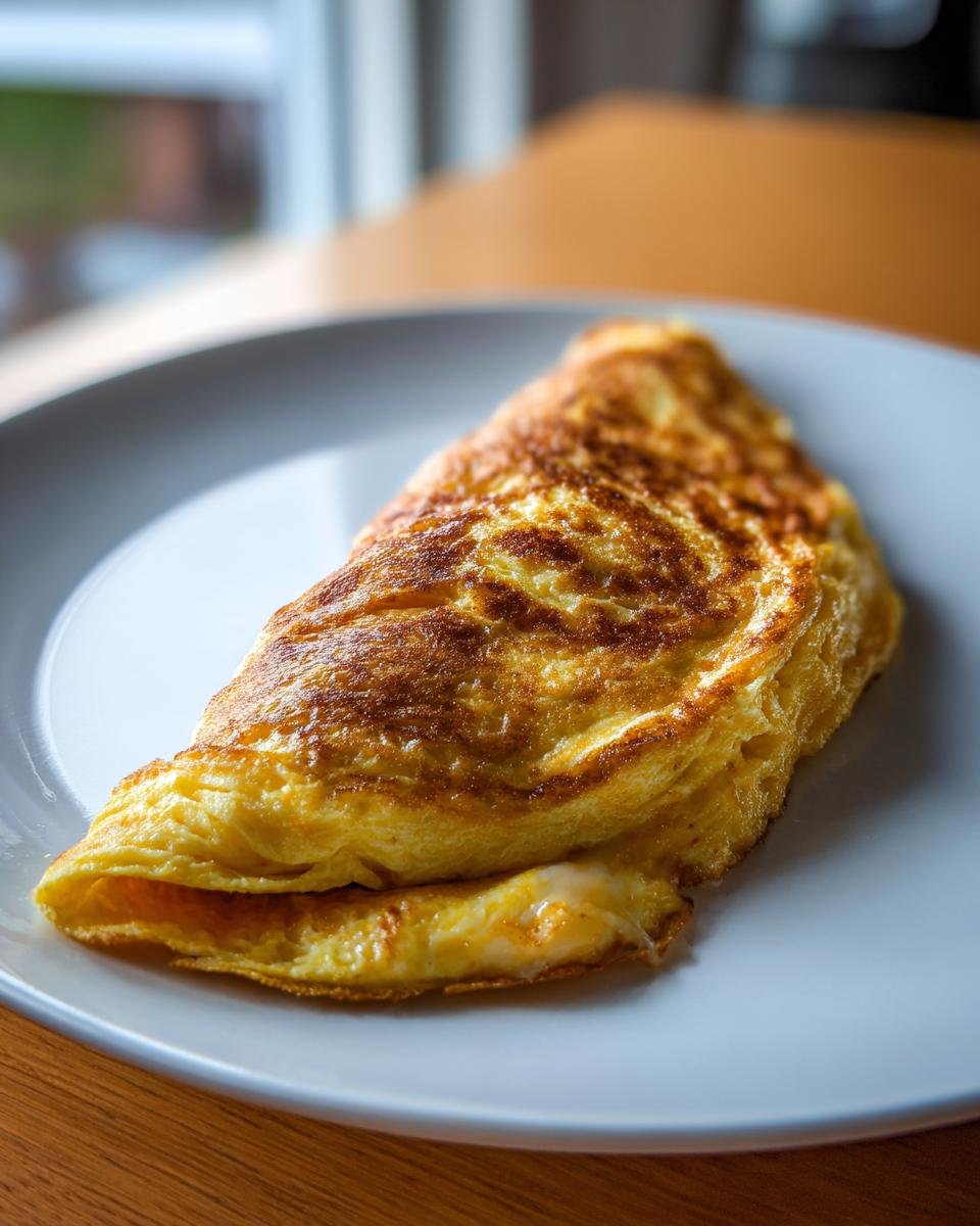 Golden Blitzschnelles Käse-Omelett (cheese omelet) served on a white plate, ready to eat.