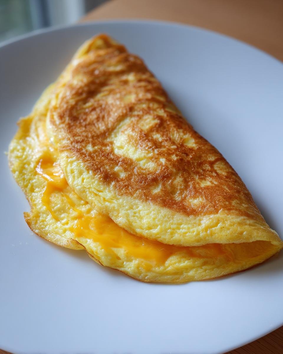 A golden Blitzschnelles Käse-Omelett (quick cheese omelet) on a white plate, showcasing the melted cheese filling.
