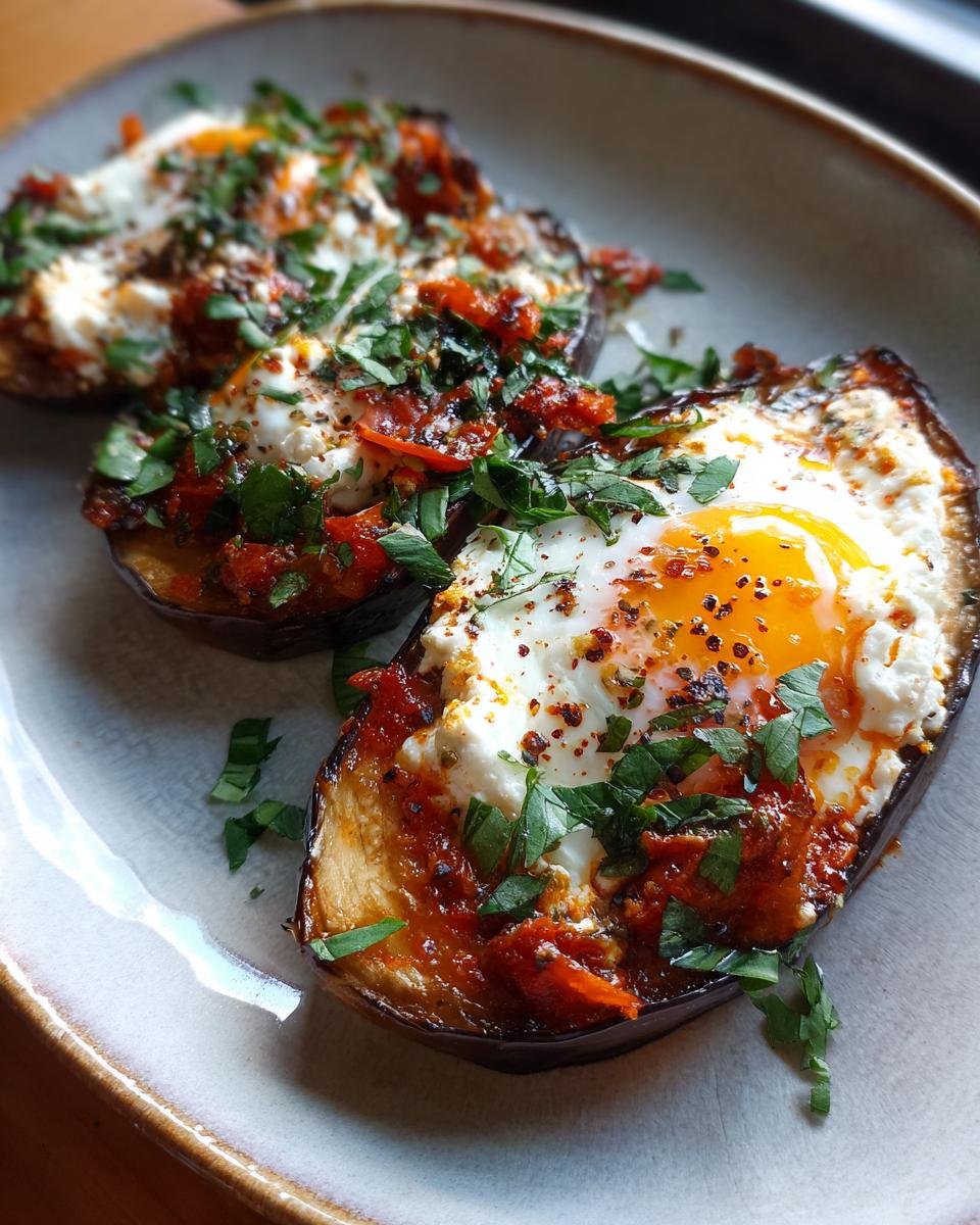 Gebackene Auberginen mit Ricotta & Tomaten: Mediterranes Rezept mit Aubergine, Tomaten, Ricotta und Kräutern.