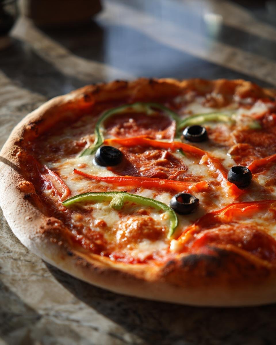 Delicious Halloween Margherita Pizza with peppers and olives, gruselig lecker!