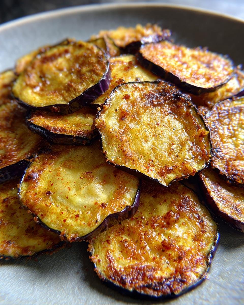 Close-up of Knusprige Auberginen-Chips mit Paprika, showing the crispy texture and paprika seasoning.