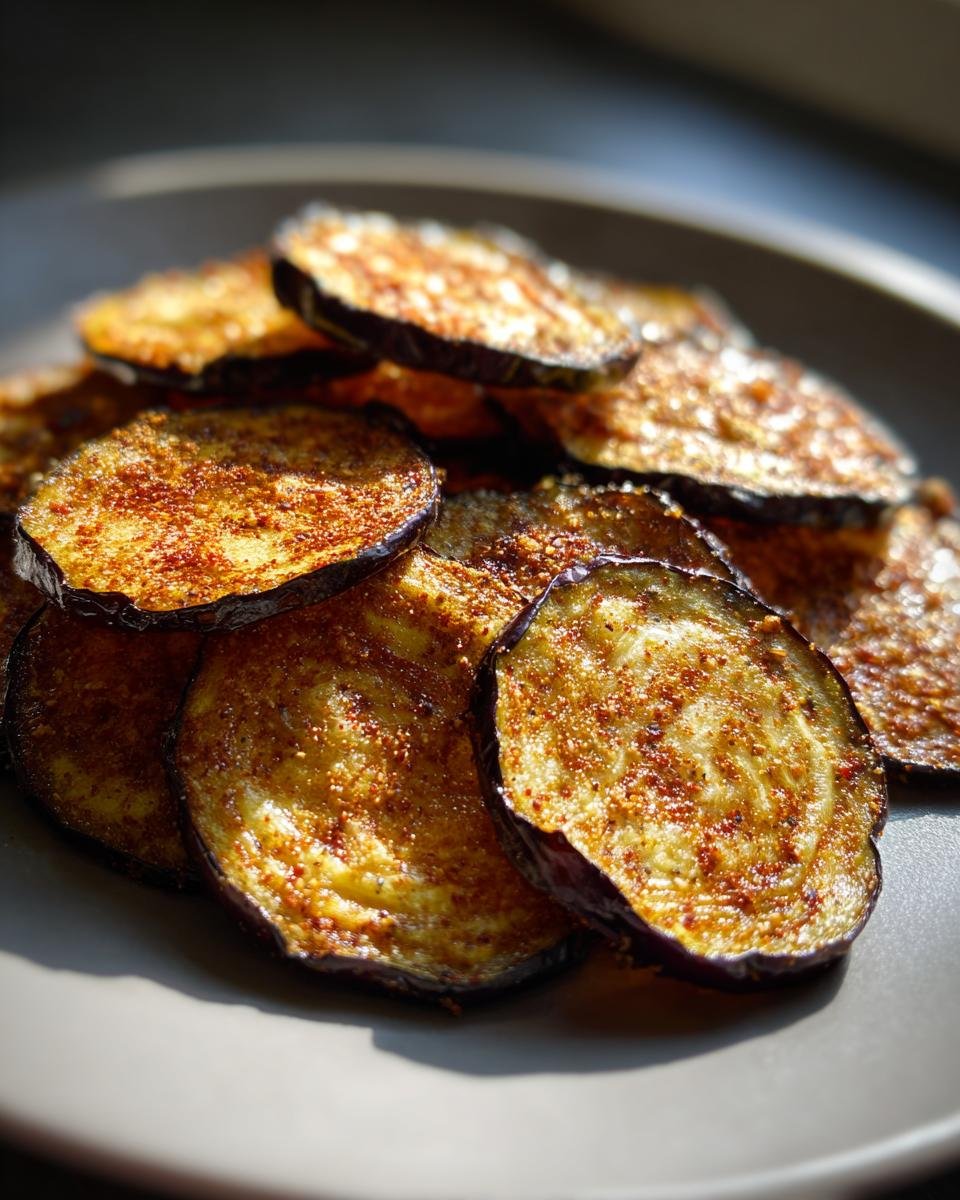 Close-up of Knusprige Auberginen-Chips mit Paprika (crispy eggplant chips with paprika) on a plate.