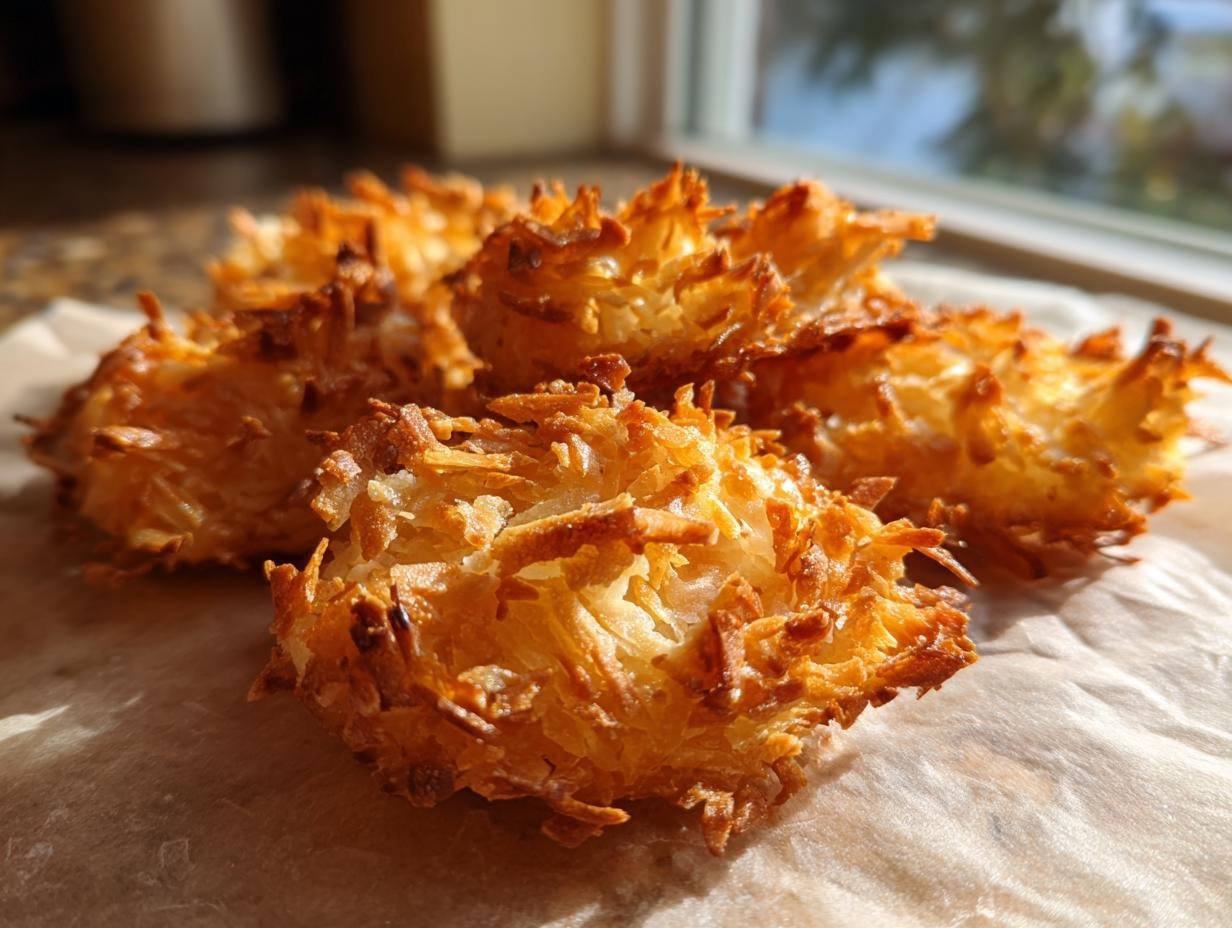 Nahaufnahme von gerösteten Knusprige Kokoschips geröstet auf Pergamentpapier.