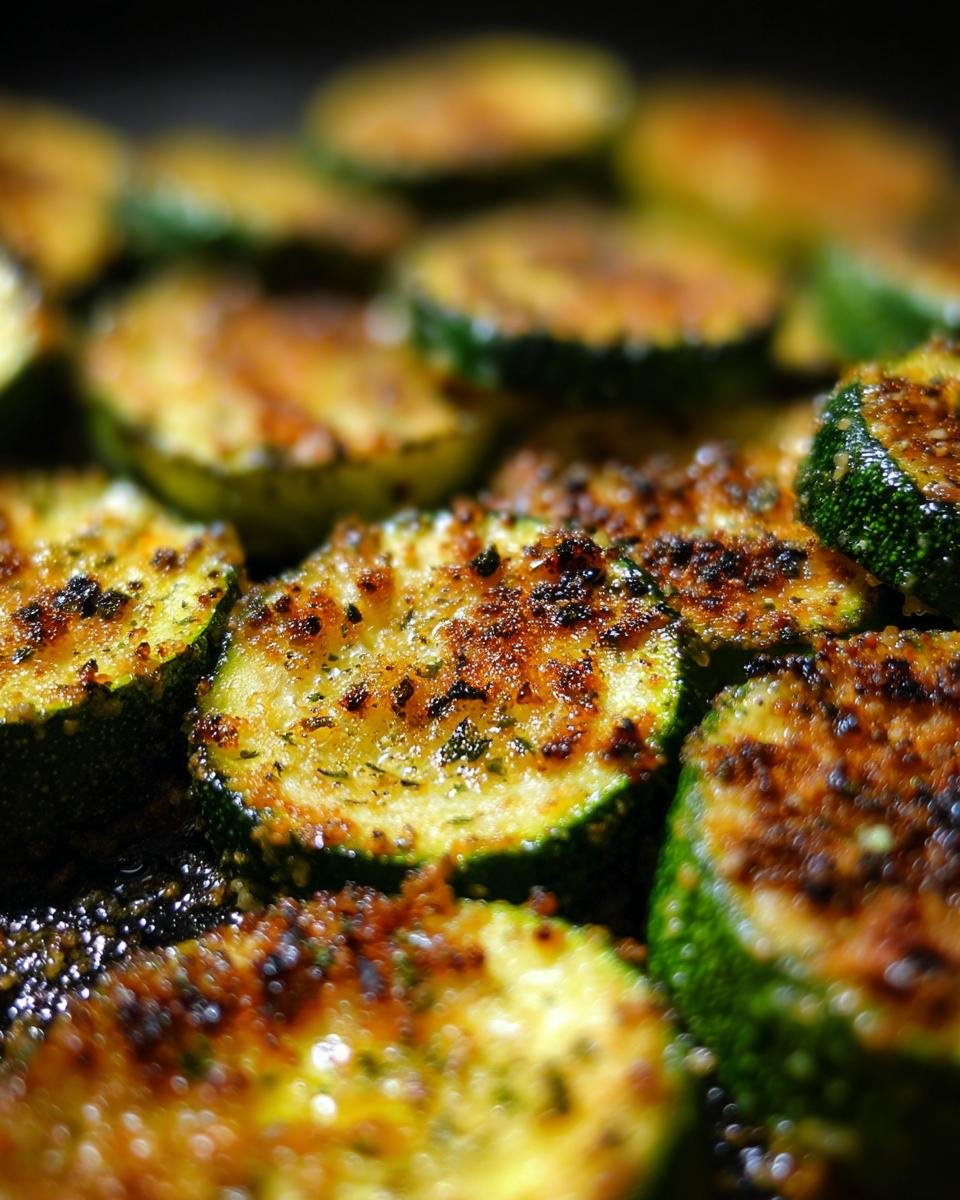 Close-up of Knusprige Zucchini-Chips aus dem Ofen, golden brown and seasoned.