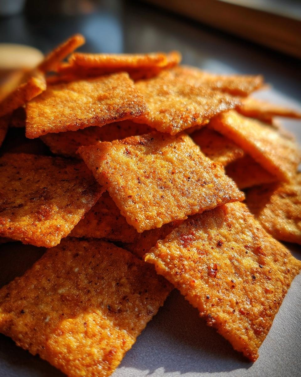 Pile of crispy, low-carb Paprika-Käse-Cracker Low Carb, seasoned with paprika and cheese.