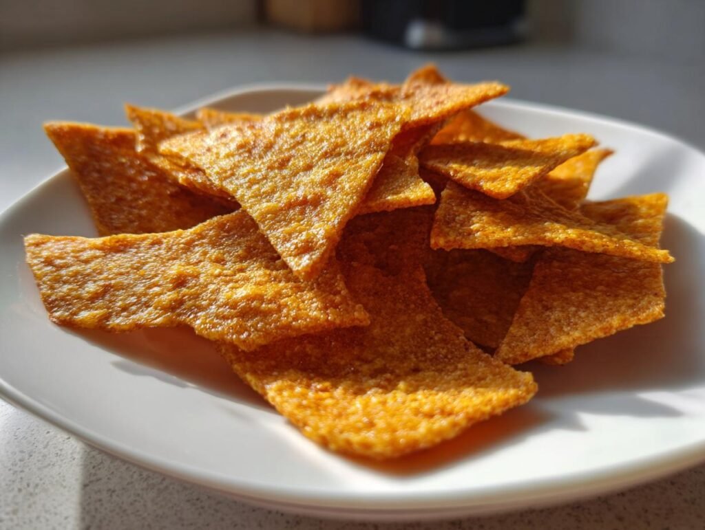 Nahaufnahme von Parmesan-Chips mit Sesam auf einem weißen Teller. Ein blitzschneller 10-Minuten-Snack!