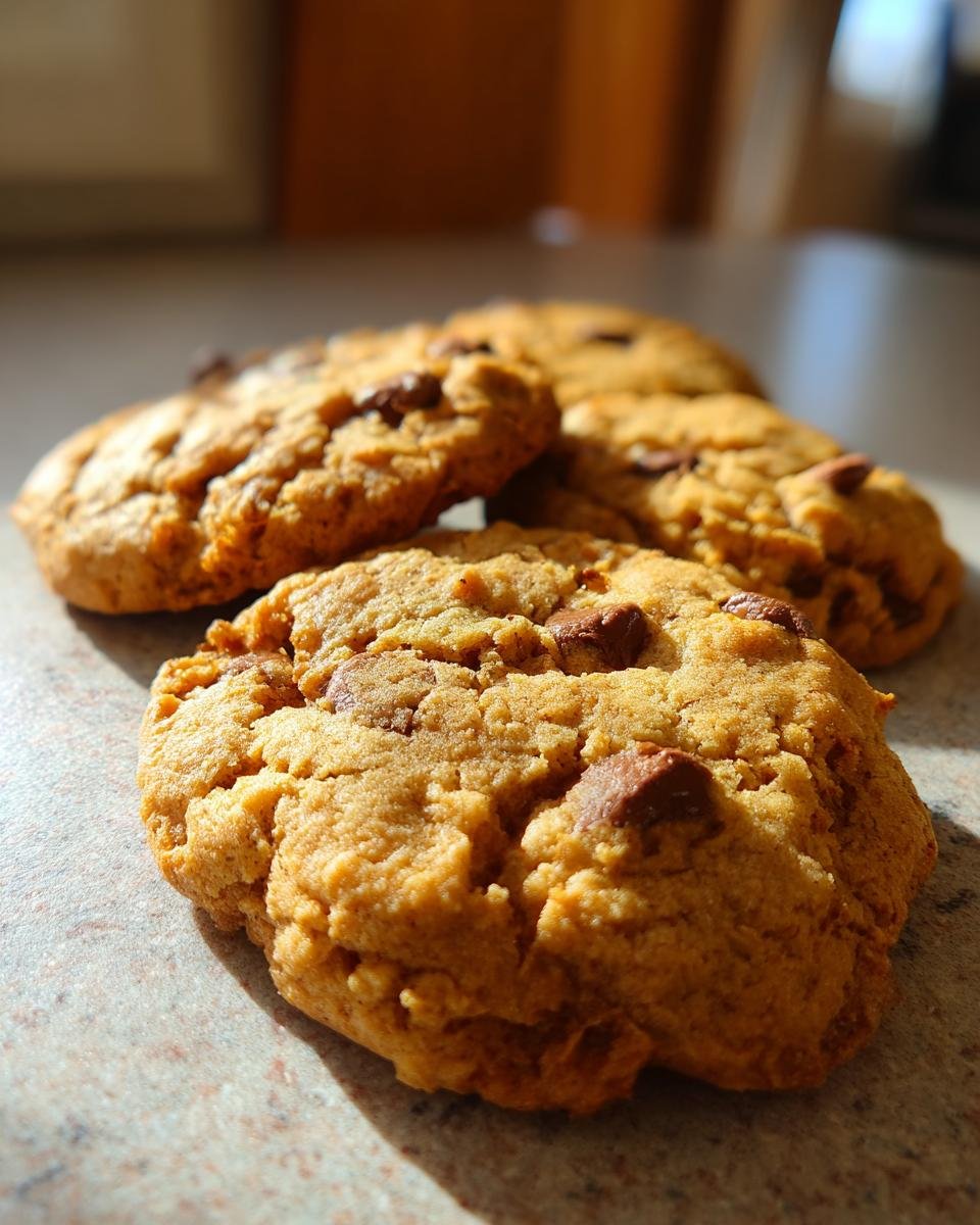 Close-up of Schokoladenkekse mit Schokostückchen (chocolate cookies with chocolate chips) on a countertop.