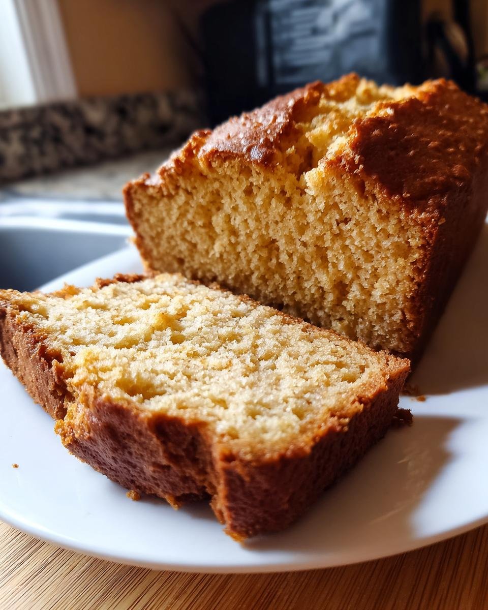Freshly baked Zero-Carb Joghurtbrot loaf with a slice cut, showing the texture. Simple low-carb recipe.