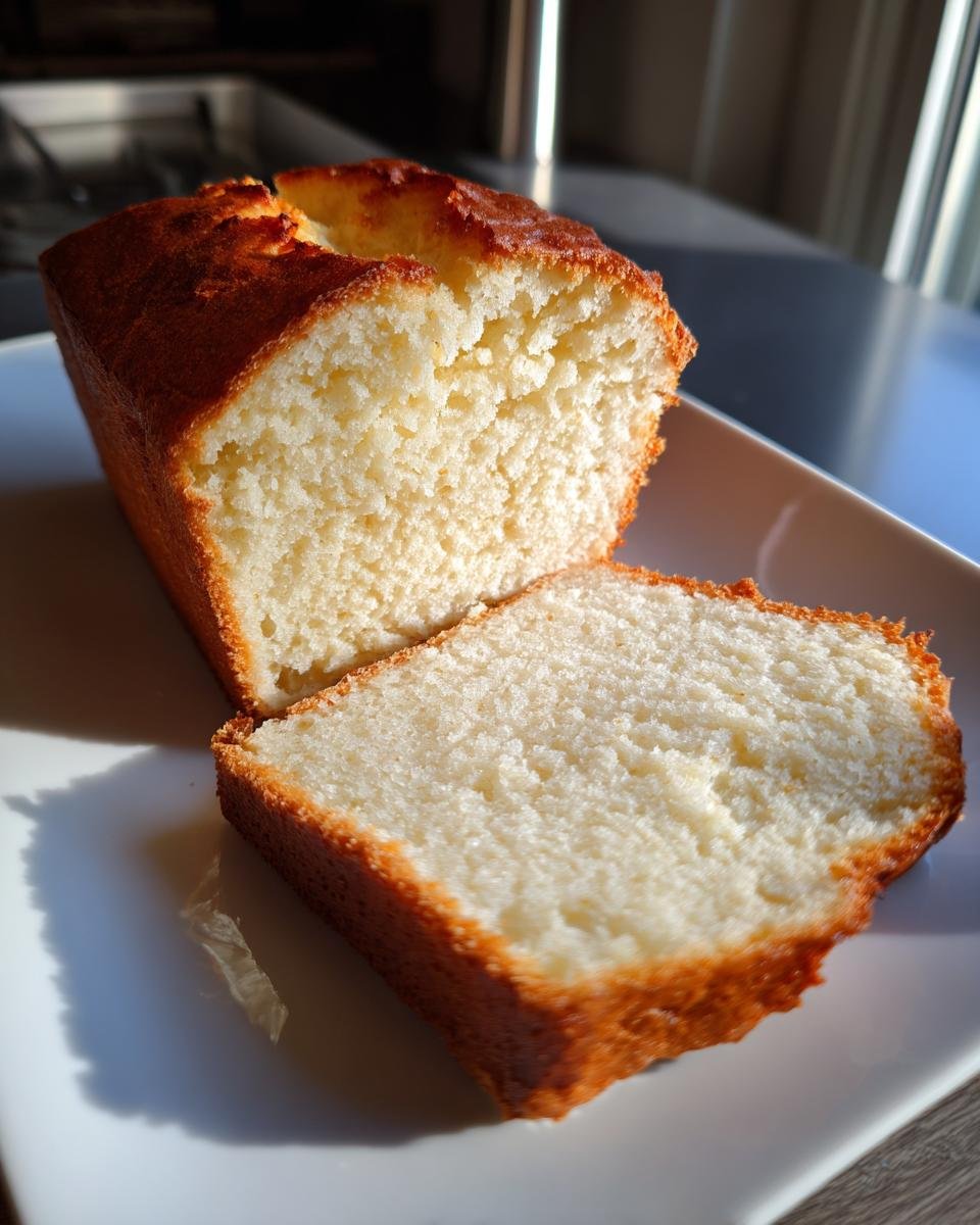 A loaf of Zero-Carb Joghurtbrot with a slice cut, showcasing its texture.