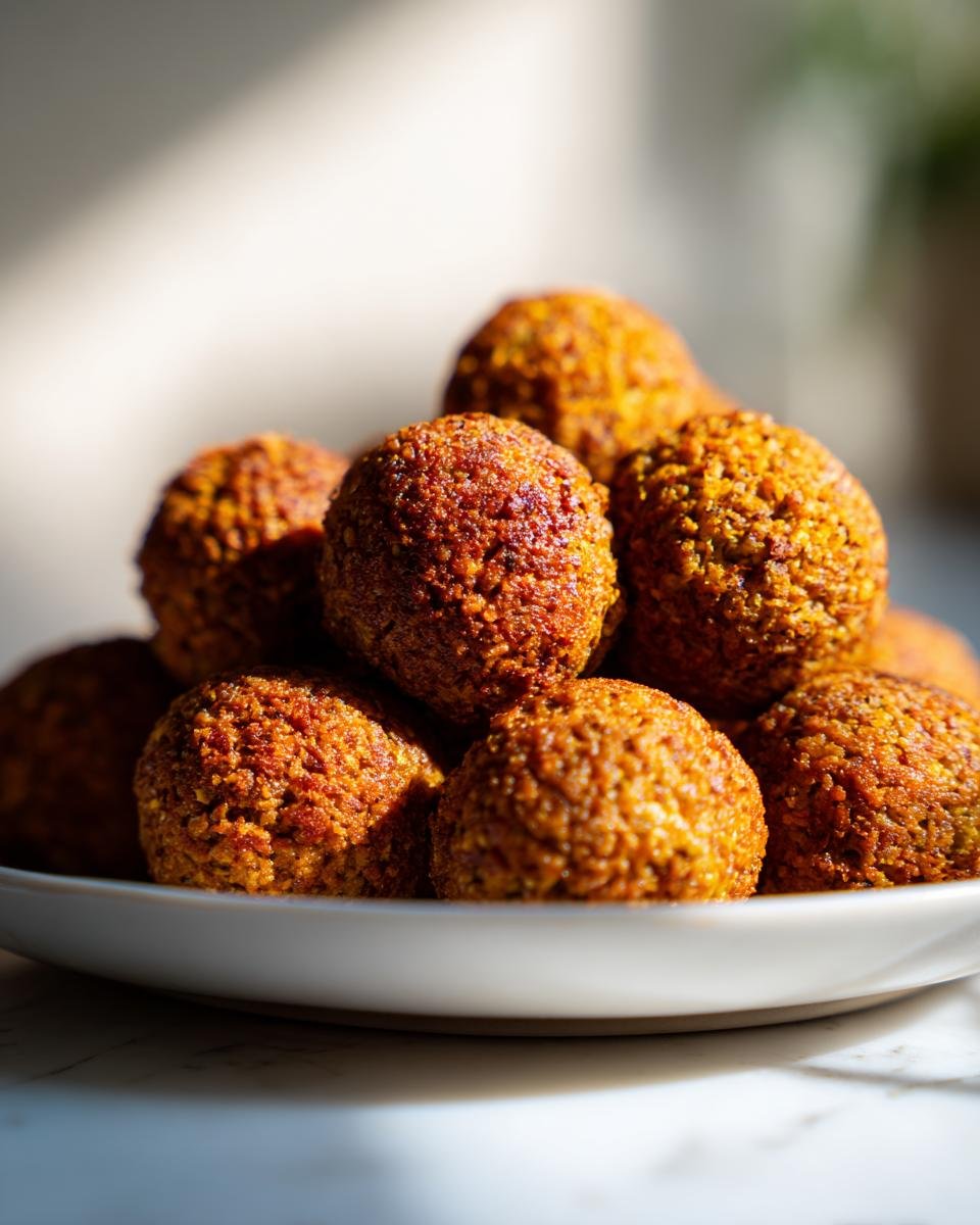 A plate piled high with golden-brown Air Fryer Falafel, ready to enjoy.