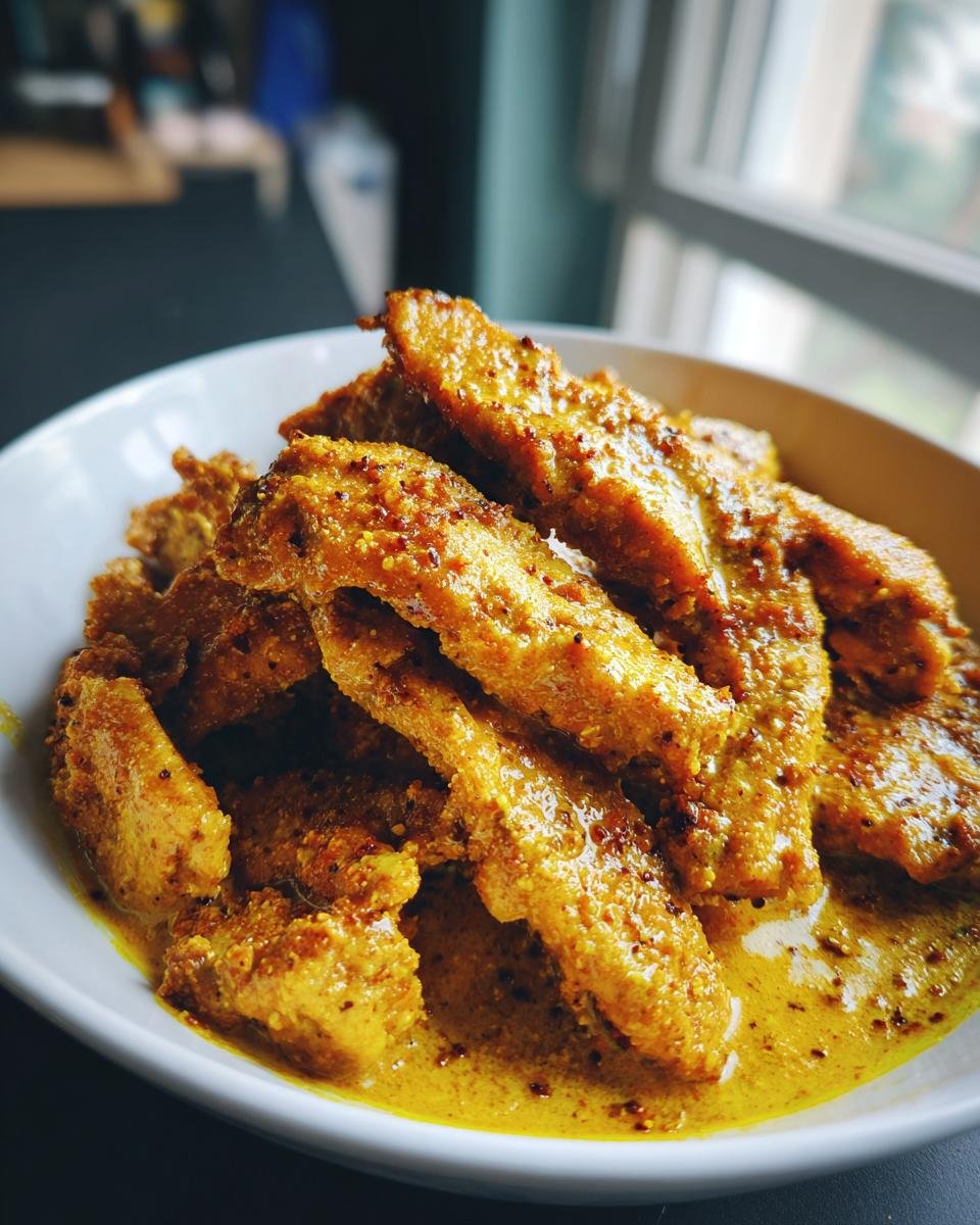 Close-up of Geschnetzeltes in cremiger Currysauce, featuring tender meat in a rich, creamy curry sauce.