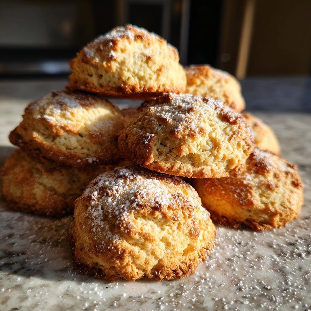 A stack of freshly baked Haselnussmakronen Rezept cookies dusted with powdered sugar.