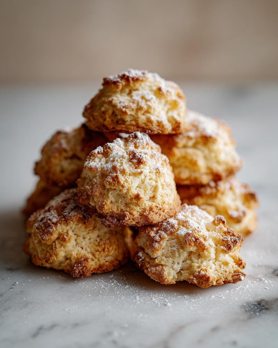 A stack of delicious Haselnussmakronen Rezept cookies dusted with powdered sugar.