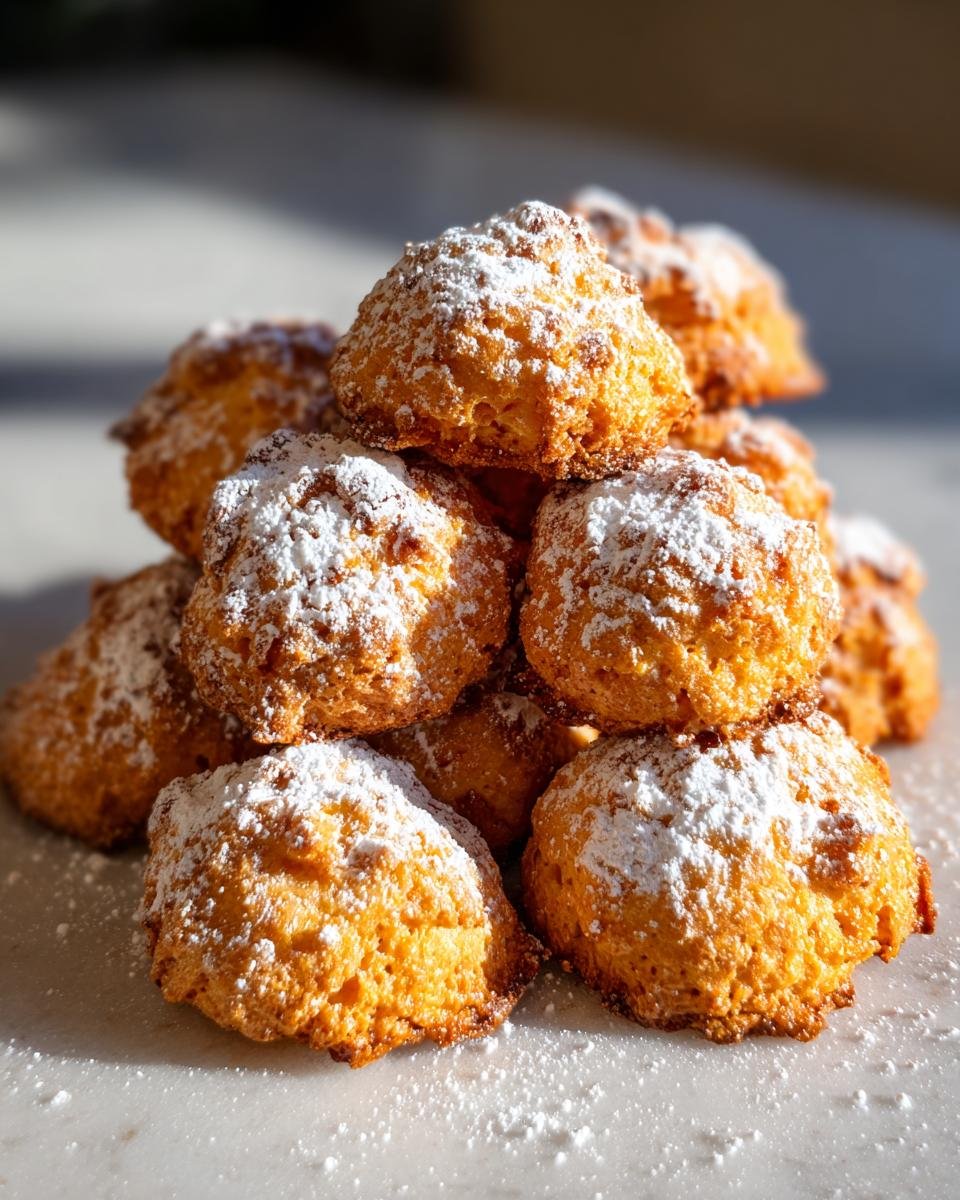 A stack of freshly baked Haselnussmakronen Rezept dusted with powdered sugar.
