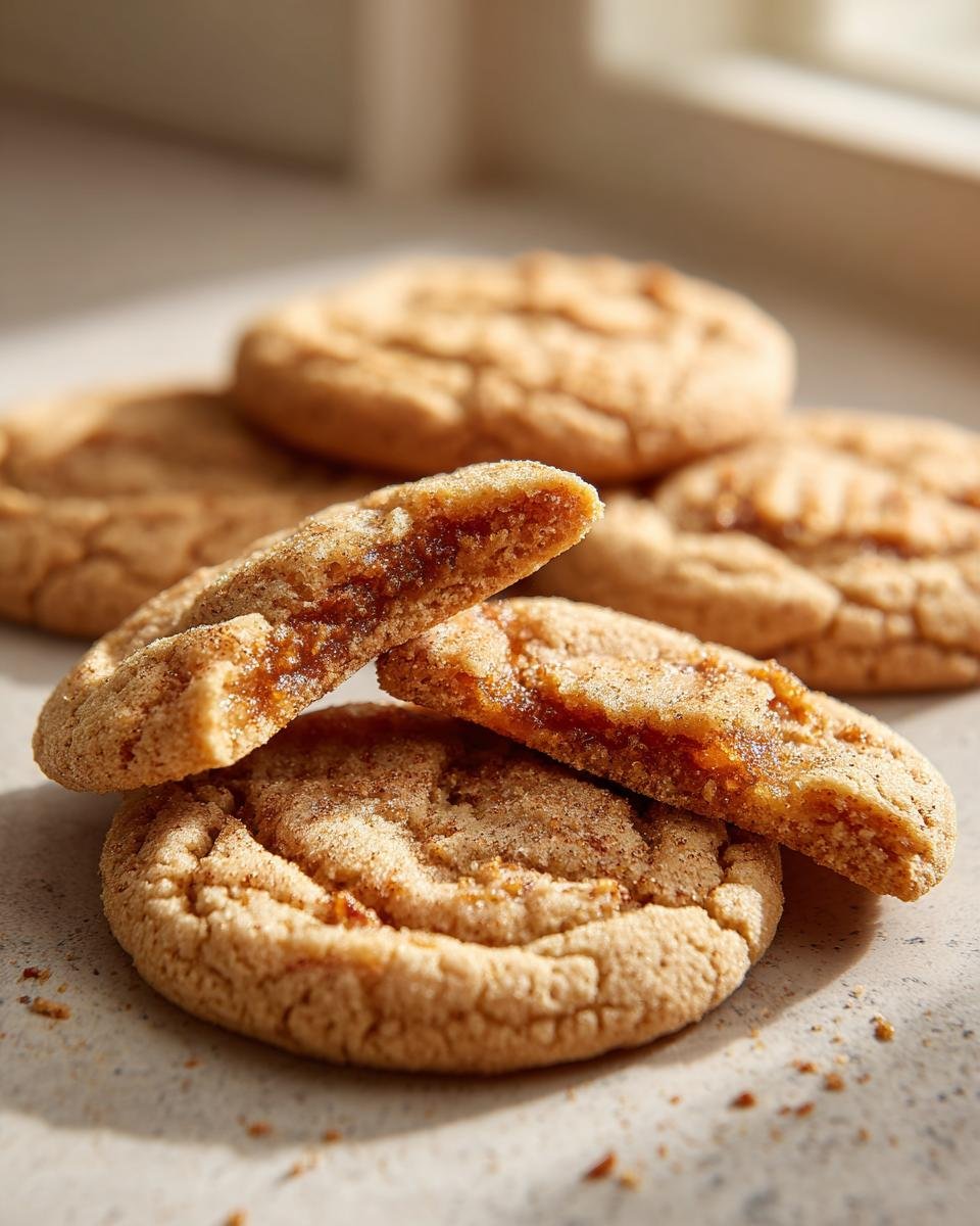 Close-up of Haselnusstaschen cookies, one broken in half to show the hazelnut filling.