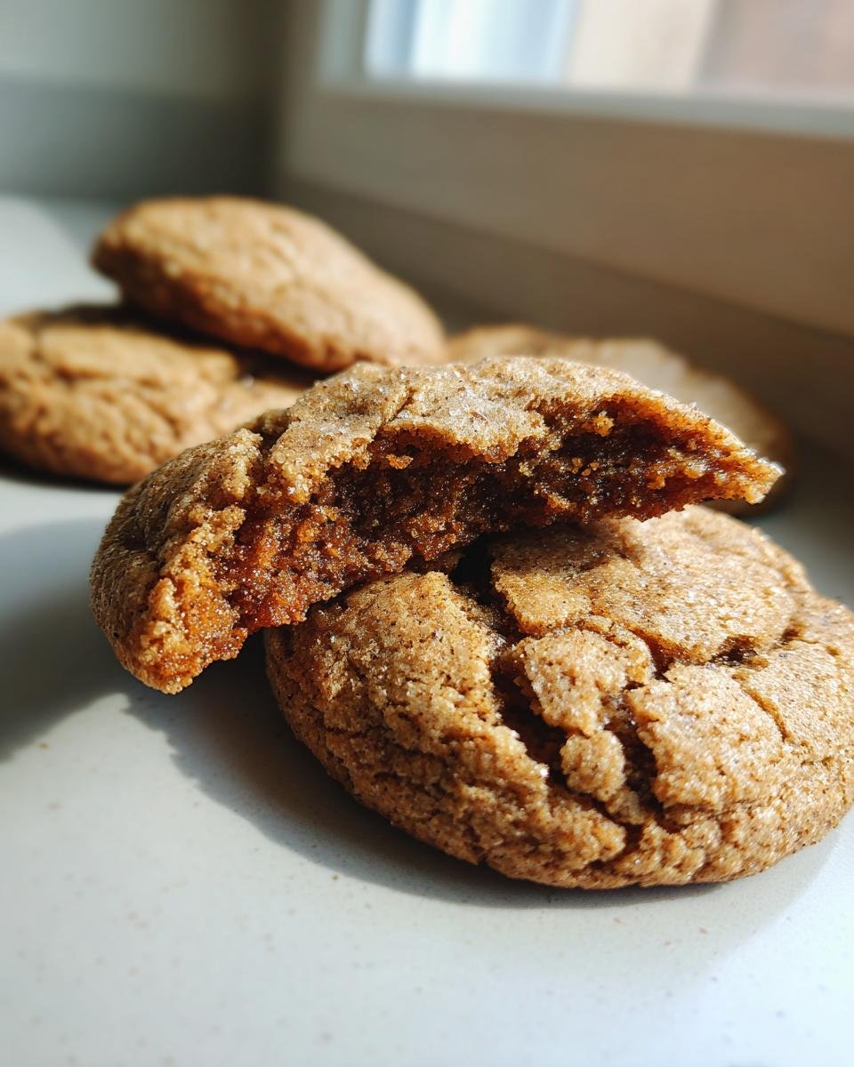 Close-up of a broken Haselnusstaschen Plätzchen, revealing its soft interior. Other cookies are in the background.