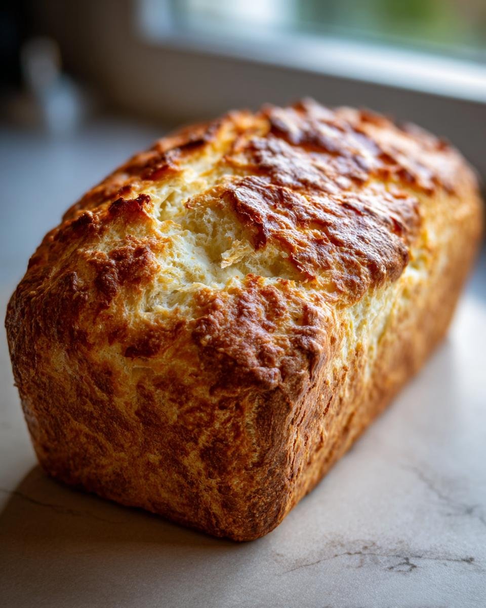 A loaf of freshly baked Joghurtbrot ohne Kohlenhydrate with a golden-brown crust.