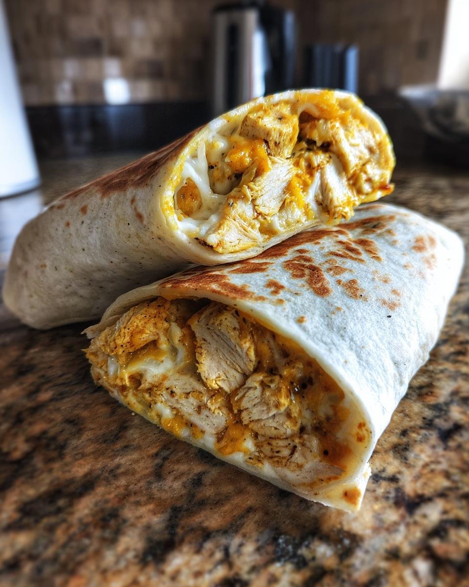 Nahaufnahme von geschnittenen Käse-Knoblauch-Hähnchen-Wraps, gefüllt mit Hähnchen und Käse.