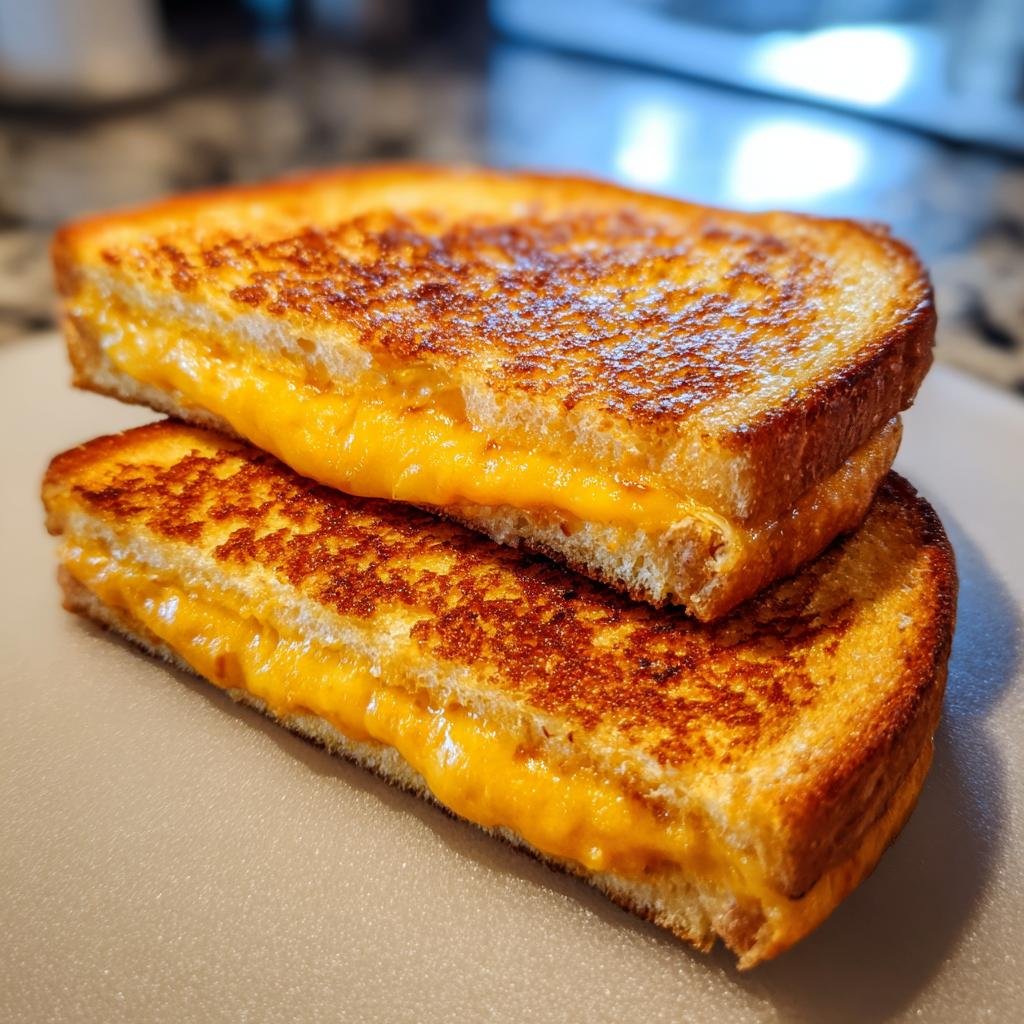 Stacked Käse-Schinken-Toasties with golden-brown toasted bread and melted cheese filling.