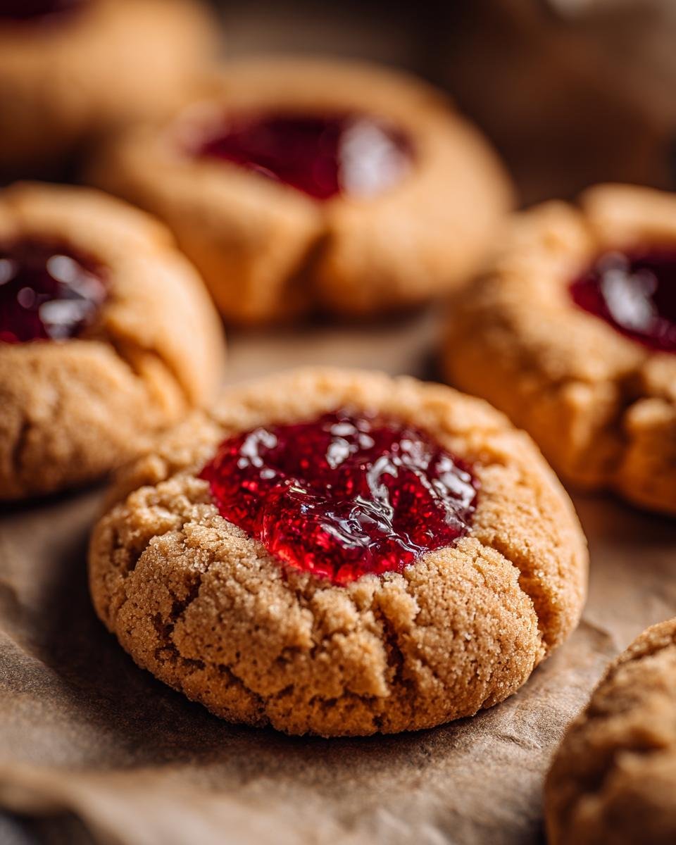 Close-up of Omas Engelsaugen Plätzchen, a German cookie with a jam filling.