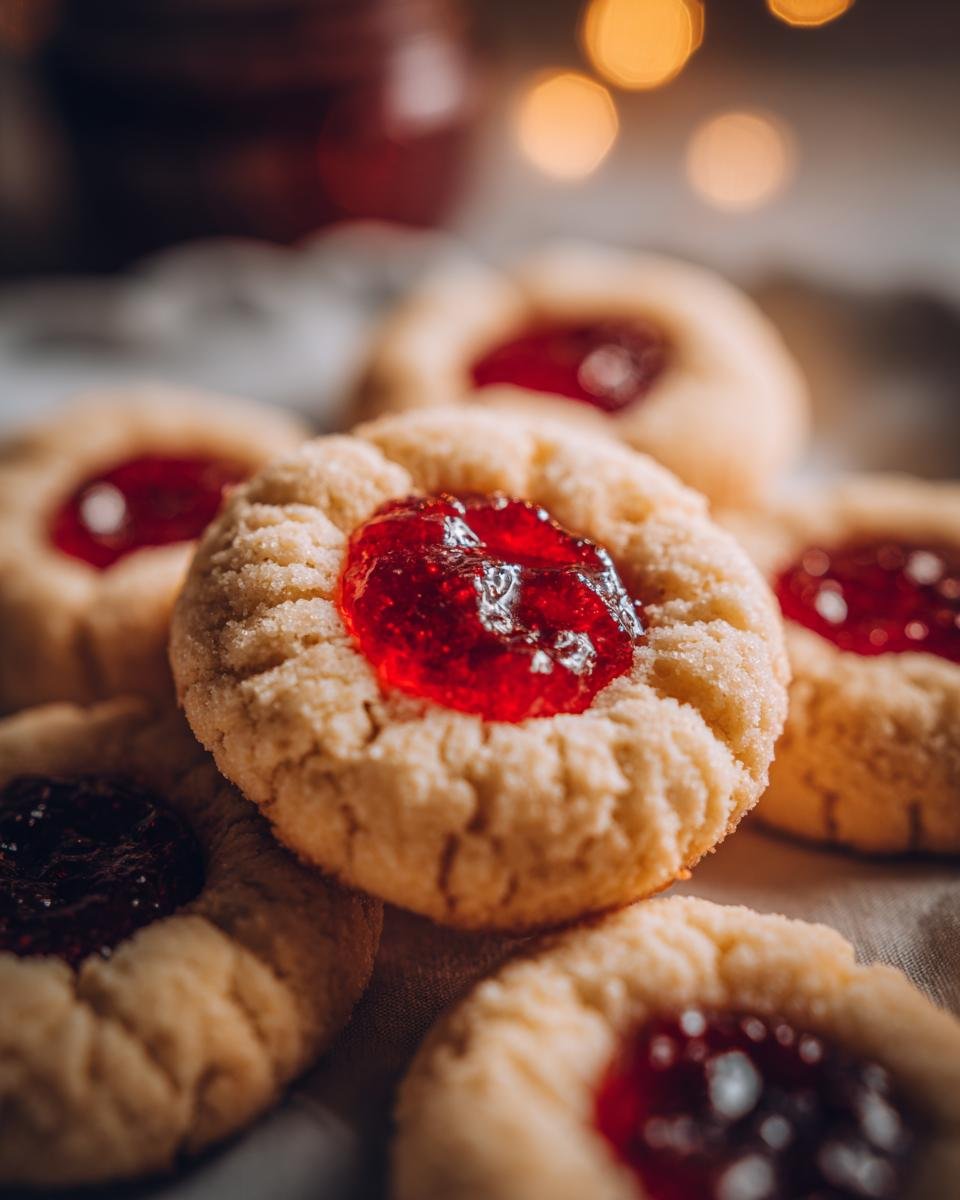 Close-up of Omas Engelsaugen Plätzchen, traditional German cookies with a jam filling.
