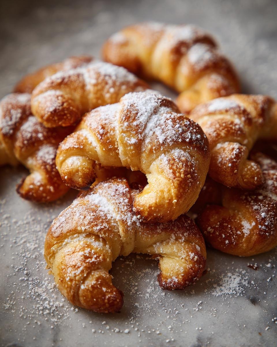 Pile of freshly baked Omas Vanillekipferl-Rezept cookies dusted with powdered sugar.