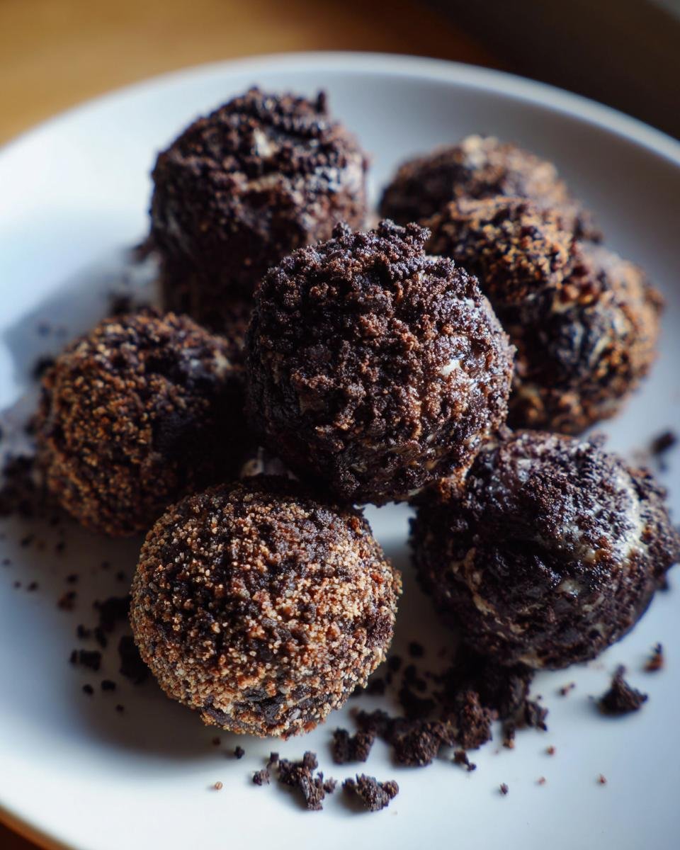 A plate of delicious Oreo-Frischkäse-Protein-Bällchen, perfect for a quick and tasty treat.