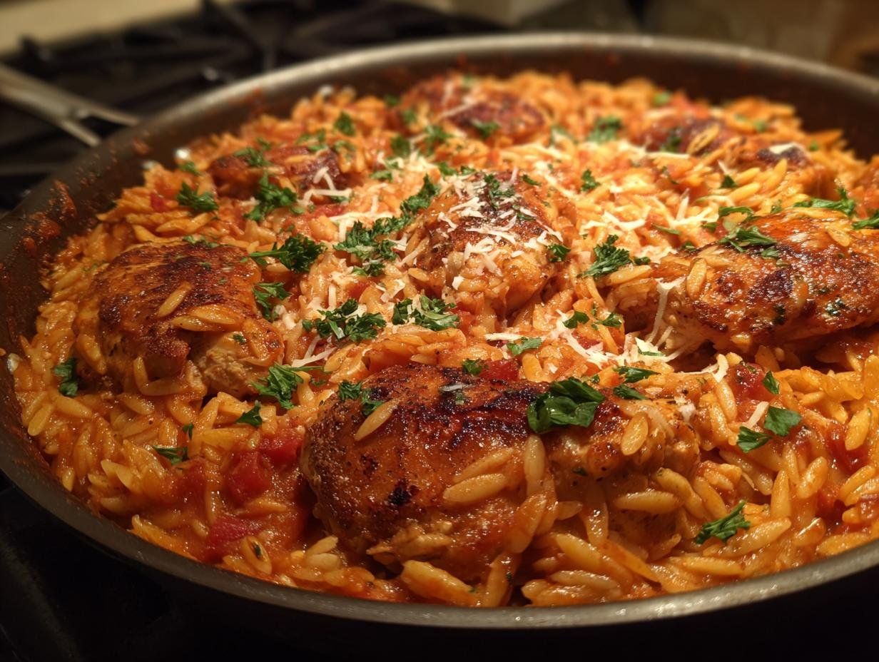 Orzo-Pfanne mit Hähnchen: 1 schnelles Traumgericht