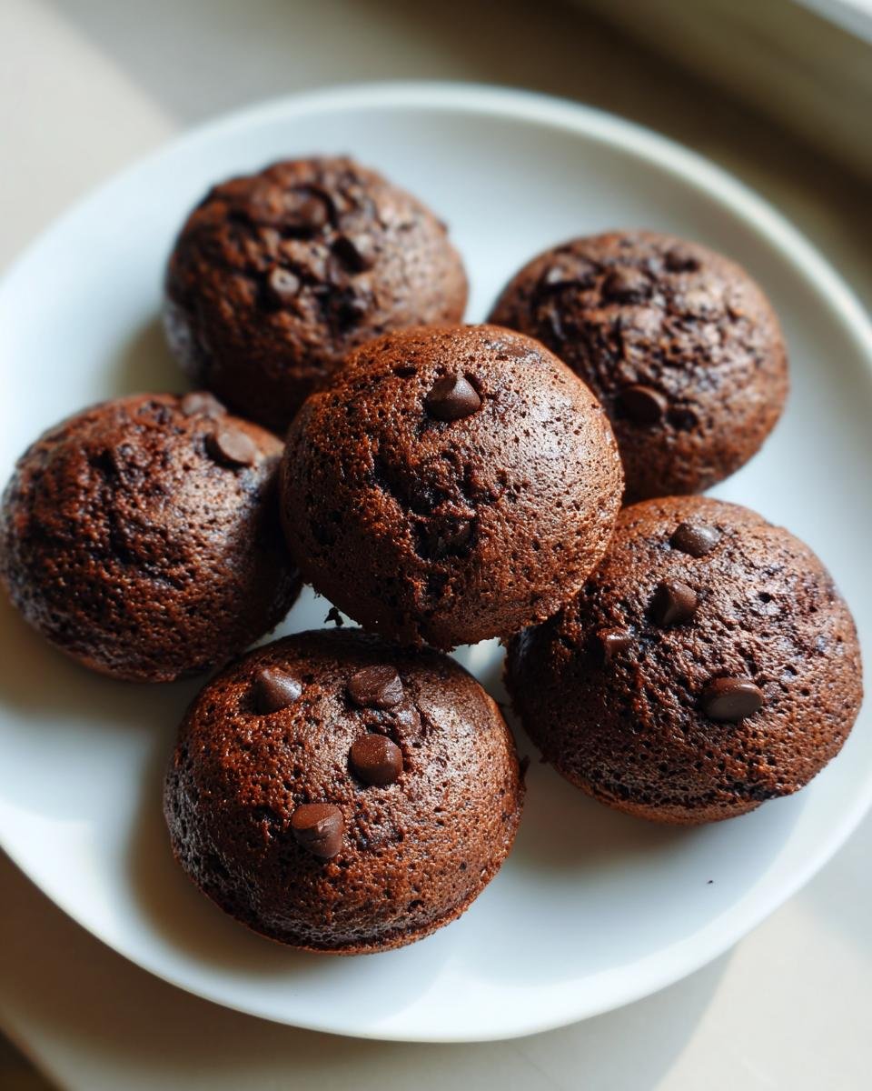 Close-up of Protein-reiche 10-Minuten Schoko-Brötchen on a white plate, topped with chocolate chips.