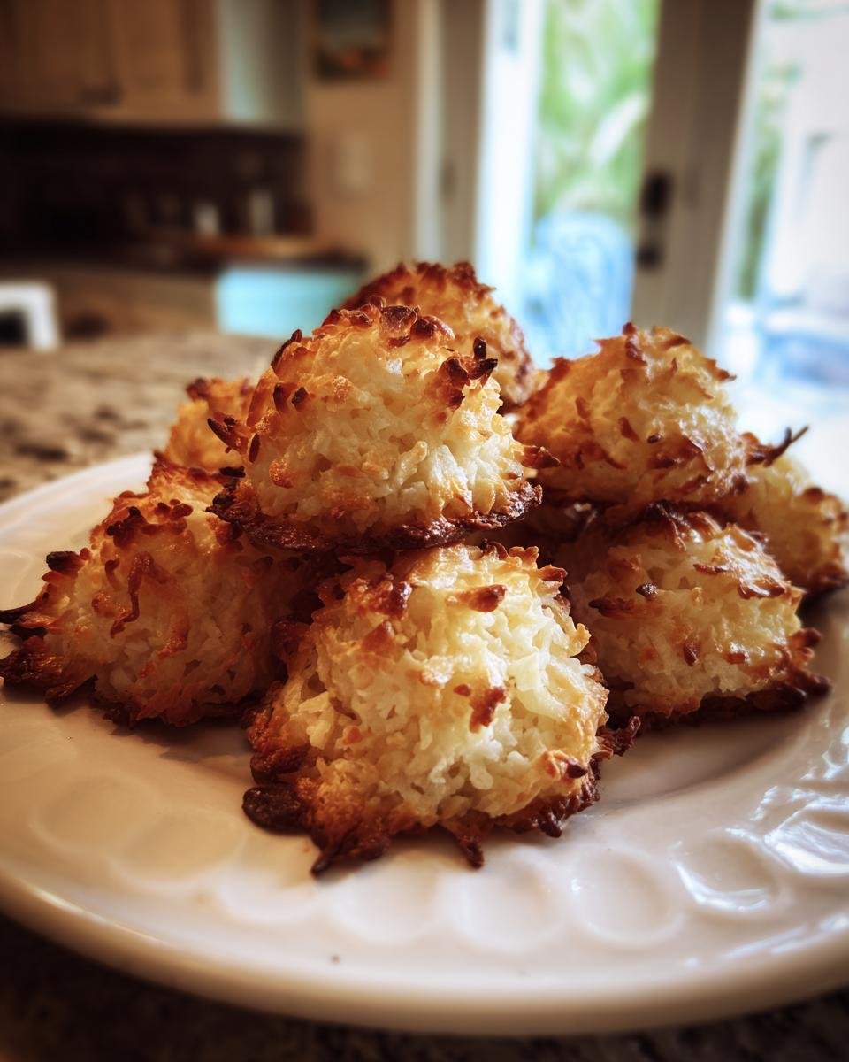 A plate of golden brown Saftige Haselnuss Makronen, a German hazelnut macaroon cookie.