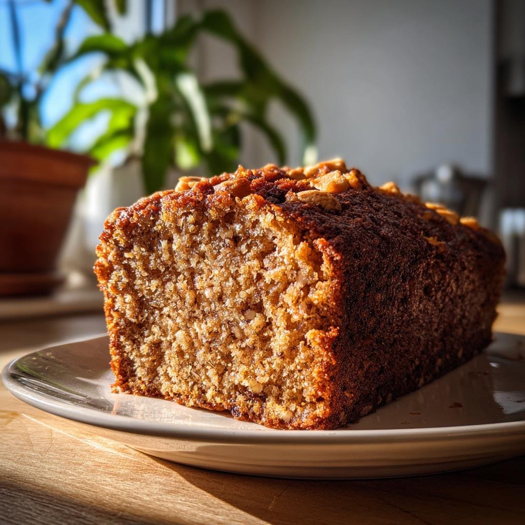 A delicious Saftiger Nusskuchen ohne Mehl (nut cake without flour) sits on a plate, ready to be enjoyed.