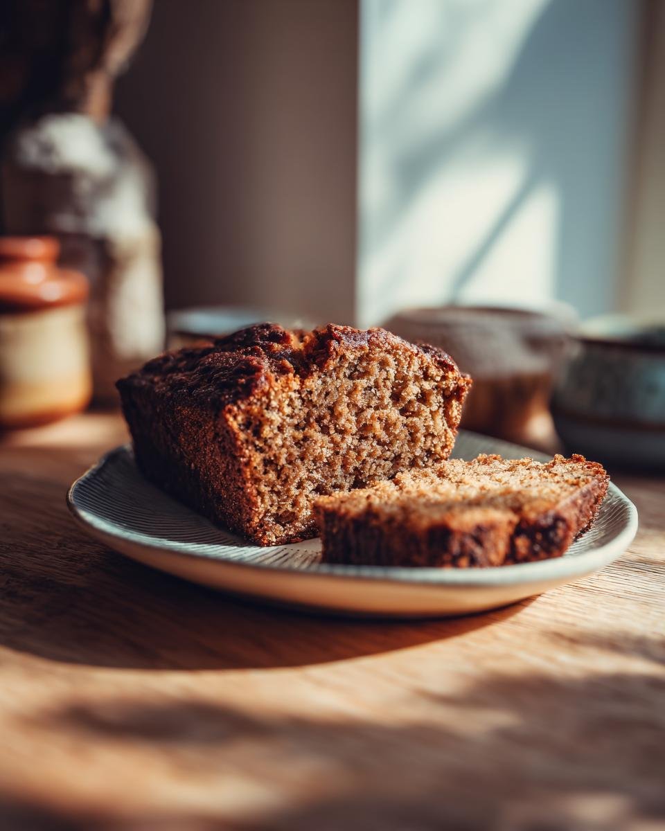 A slice of Saftiger Nusskuchen ohne Mehl (moist nut cake without flour) on a plate, showing its texture.