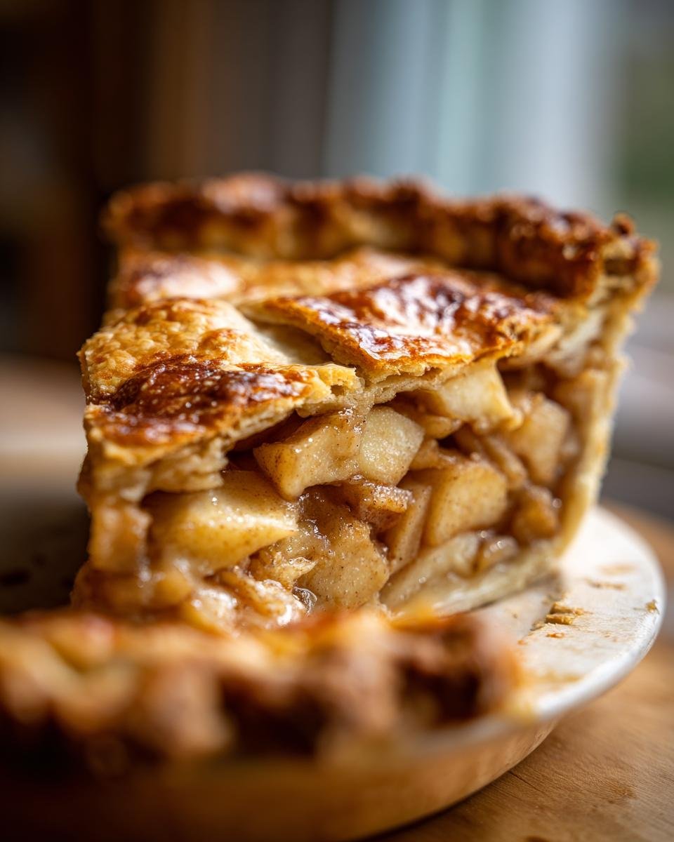 Close-up of a slice of Saftiger Zimtschnecken Apfelkuchen, showcasing the apple filling and flaky crust.