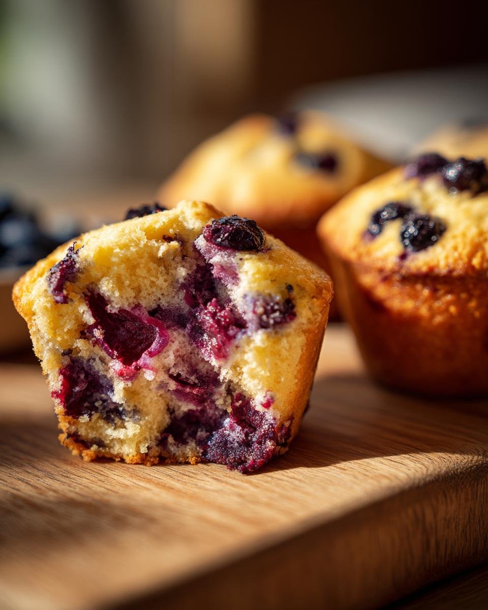Close-up of Schnelle Heidelbeer-Quarkbrötchen (Quark-Öl-Teig) with blueberries, showing the soft inside.