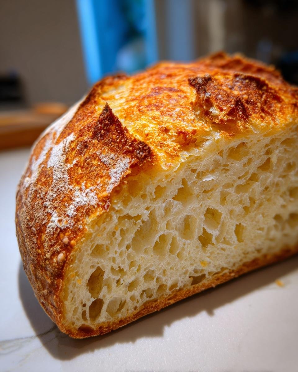 Close-up of Schnelles Airfryer-Brot nach Jamie Oliver showing the crust and airy interior.