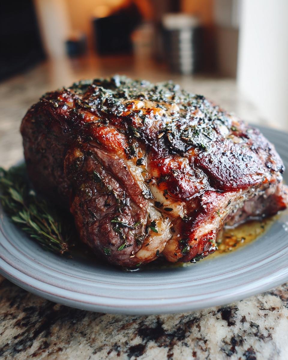 Ein saftiger Knoblauch Butter Kräuterbraten Rindfleisch, goldbraun gebraten und mit Kräutern garniert.