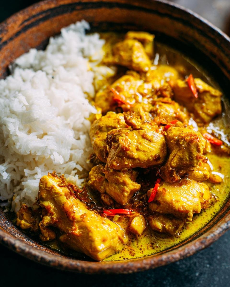 Herzhaftes Hähnchencurry mit Reis, ein Gericht aus Rezepte mit Fleisch.