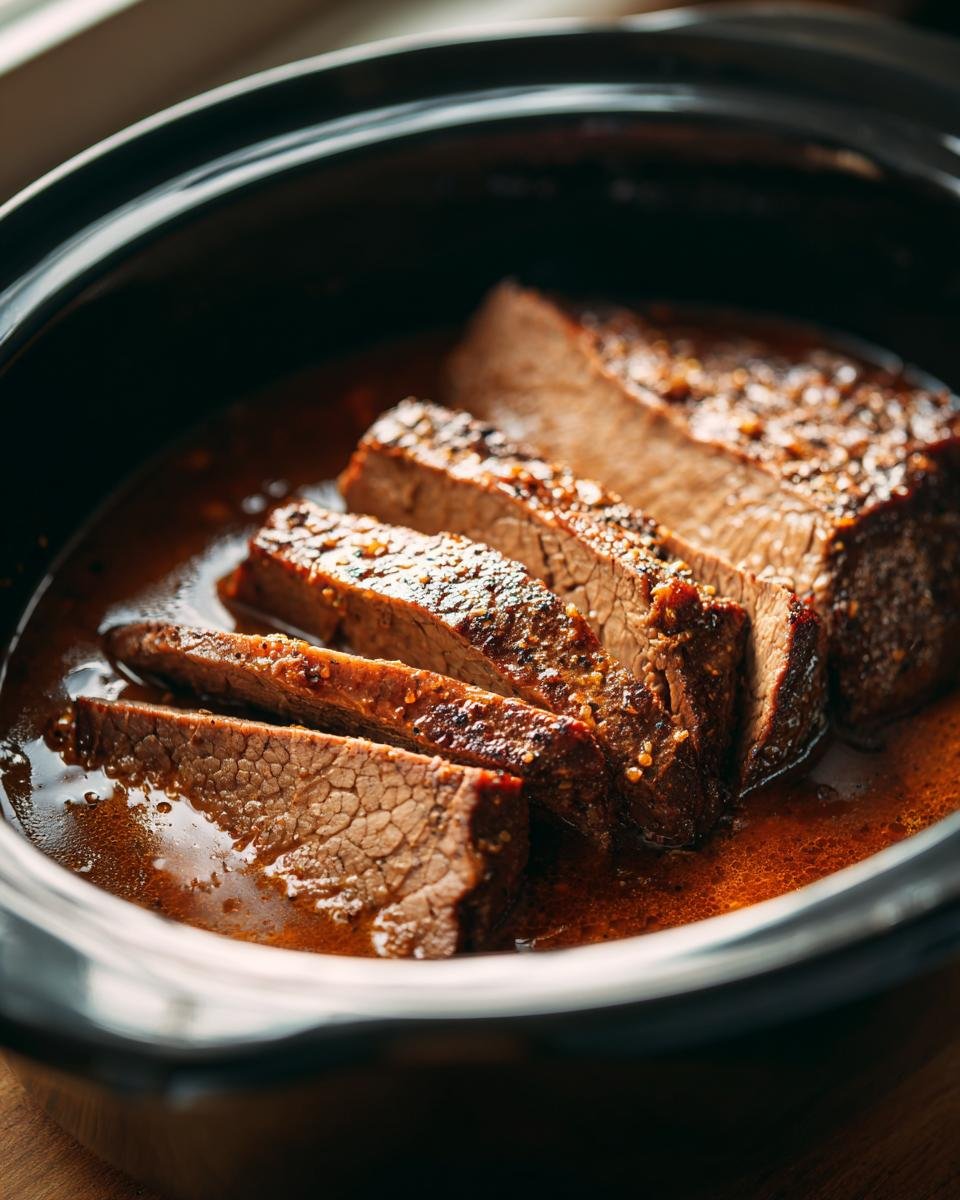 Saftige Scheiben Rinderbraten im Schnellkochtopf in einer reichhaltigen Sauce.