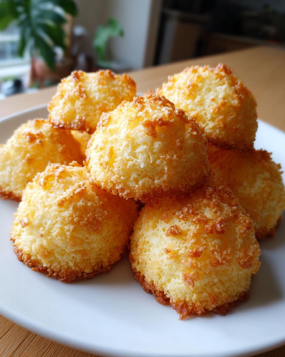 Ein Stapel goldbrauner, fluffiger Butterwölkchen, die auf einem weißen Teller angerichtet sind.