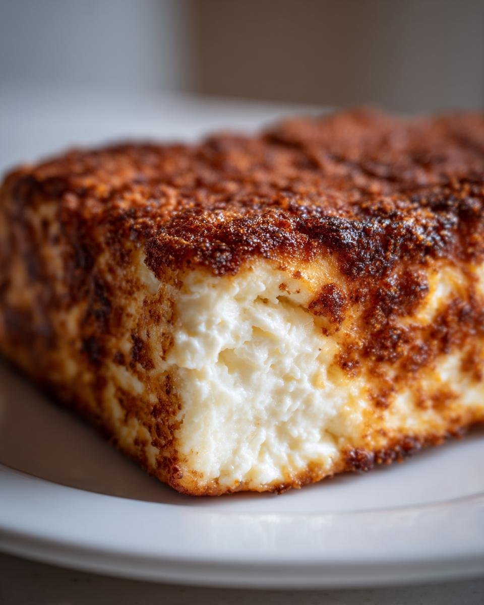 Nahaufnahme von einem Stück Crispy Feta aus dem Airfryer mit goldbrauner Kruste und weichem Inneren.