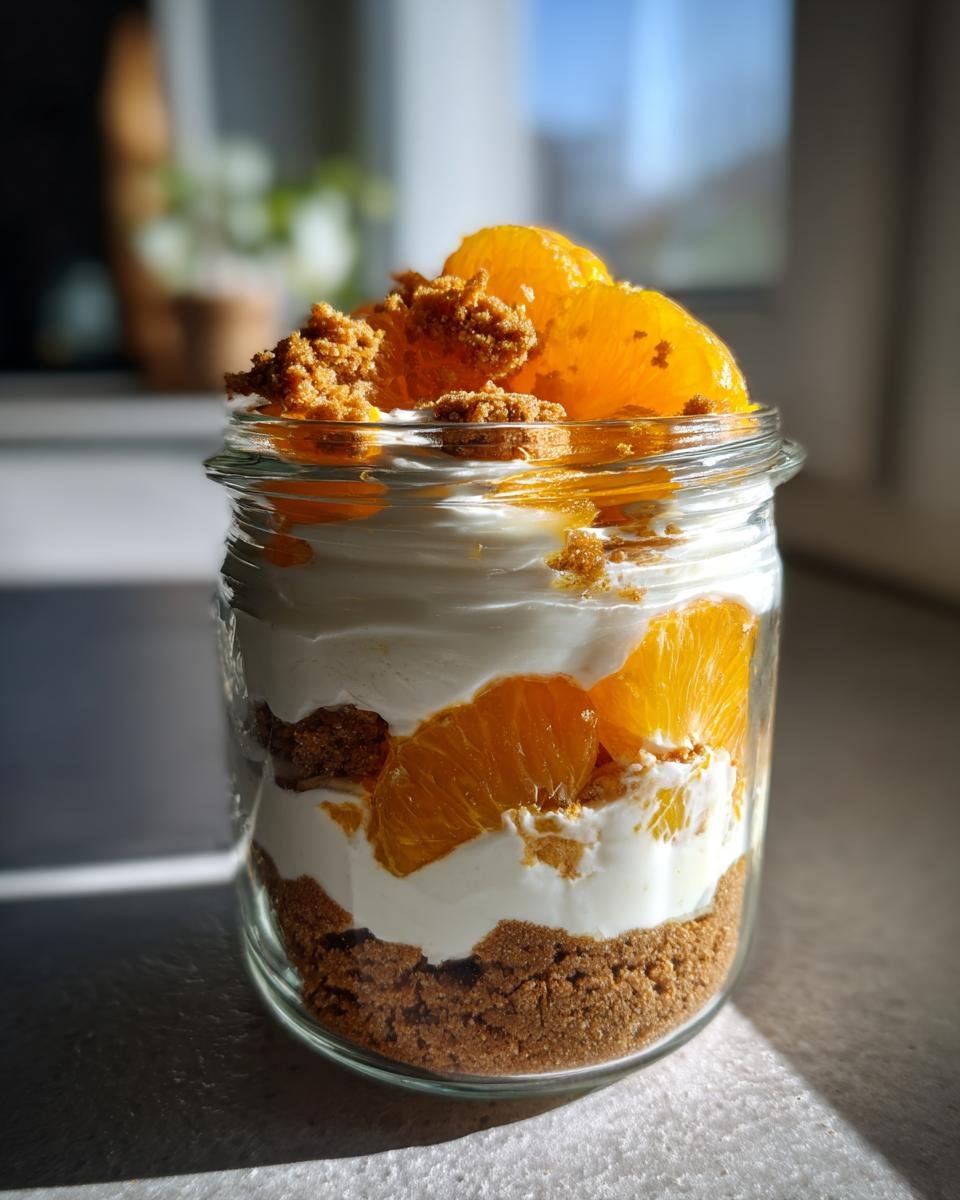 Schichtdessert im Glas mit Spekulatius-Creme, Mandarinen und Quark – Festliche Spekulatius Mandarinen Quark Creme.
