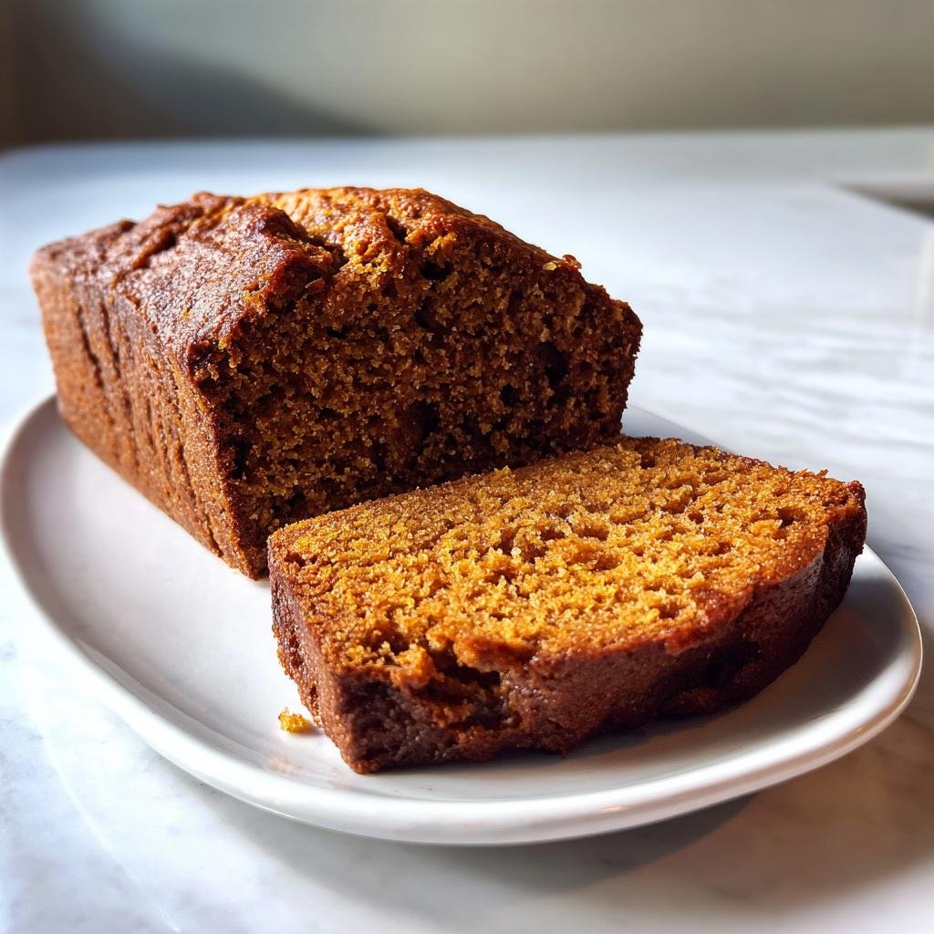 Ein Laib Gewürzkuchen nach Anthony William, angeschnitten mit einem Stück daneben auf einem weißen Teller.