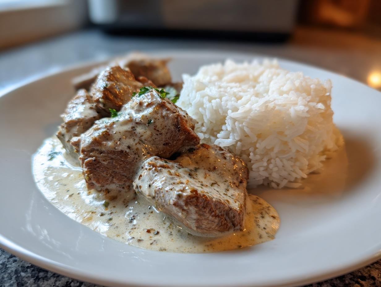 Fantastisch: 1 Gyrosgeschnetzeltes in Schmandsoße mit Reis