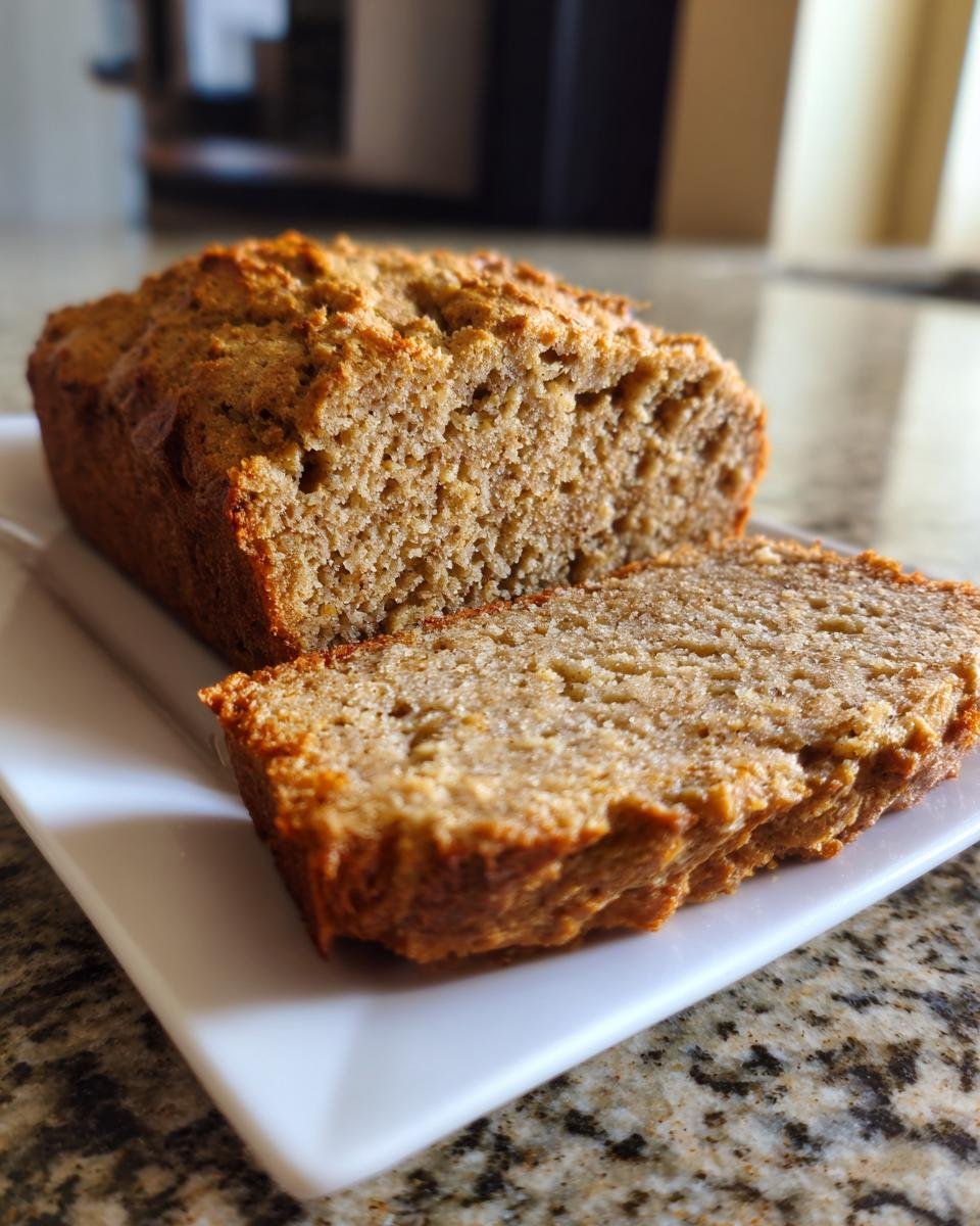 Angeschnittenes Laib Joghurtbrot ohne Kohlenhydrate auf einem weißen Teller, mit dichter Krume.