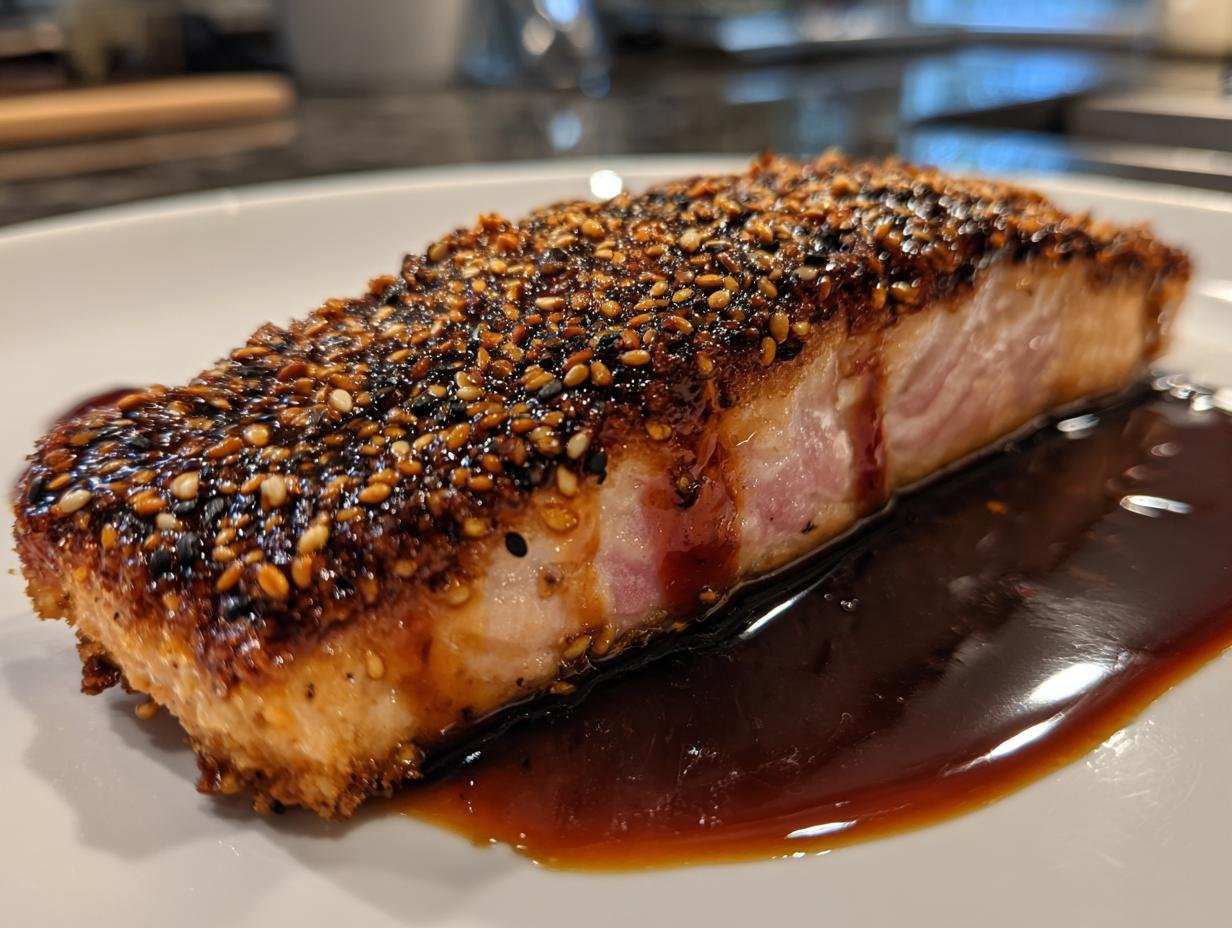 Geniales Lachsfilet in Sesamkruste mit Honig-Soja