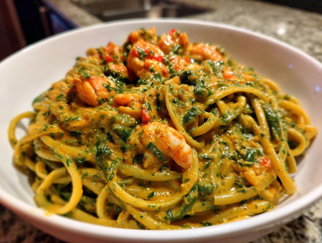Pikante Flusskrebs-Soße auf Spinatpasta: 1 Genuss