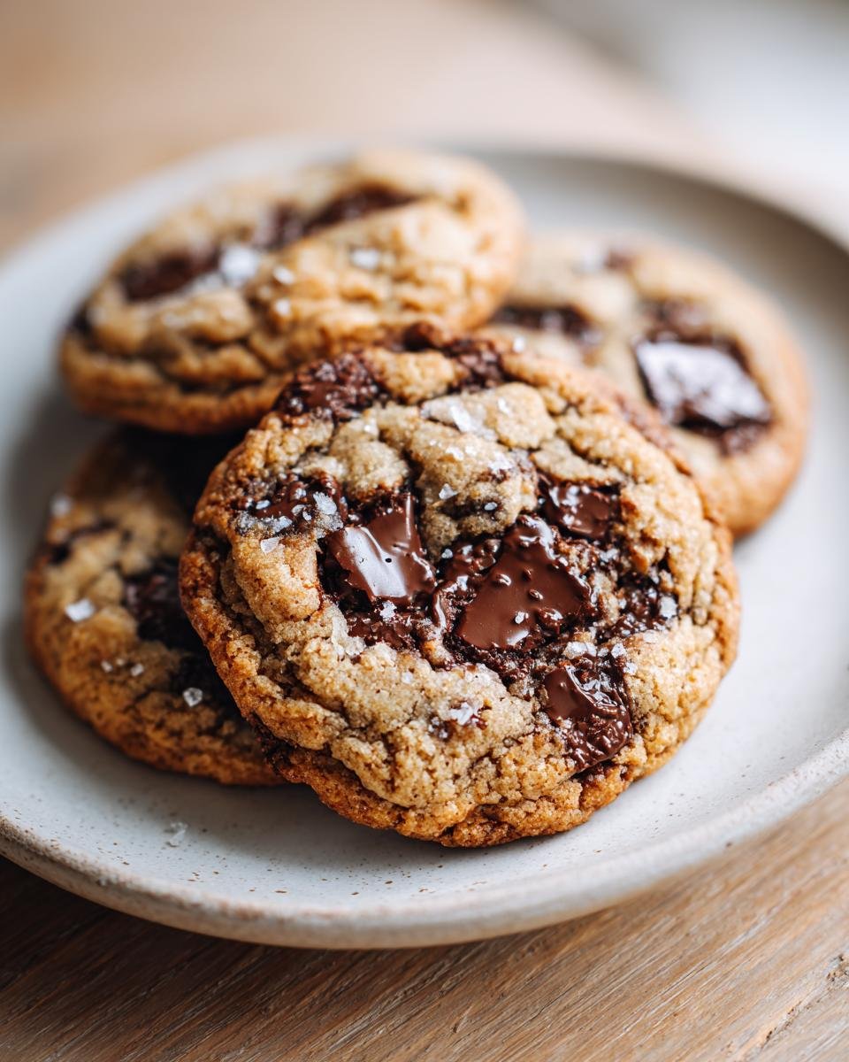 Close-up of gooey chocolate chip cookies sprinkled with sea salt that Schmecken bombastisch.