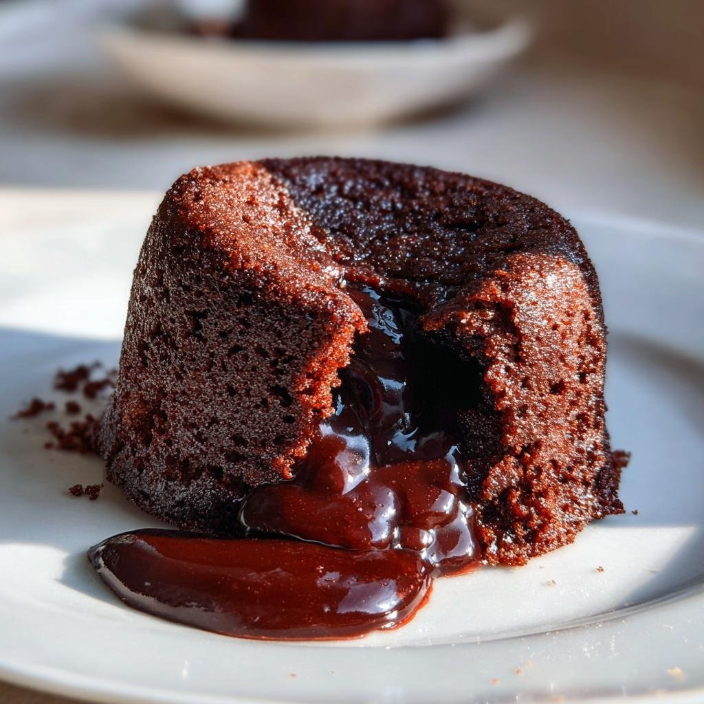 Ein heißes Schokoladenküchlein mit flüssigem Kern, ideal für Valentinstagsrezepte für Verliebte.